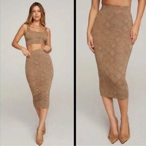 Good American Snakeskin Print Pencil Midi Stretch Skirt Taupe Size 3  10/12 NEW